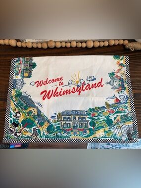 Mackenzie Childs Welcome To Whimsyland Dish Towel Black White Check Colorful Tea